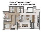 PLANTA TIPO 138 m² - 4 DORMS - 2 SUÍTES - LAVABO